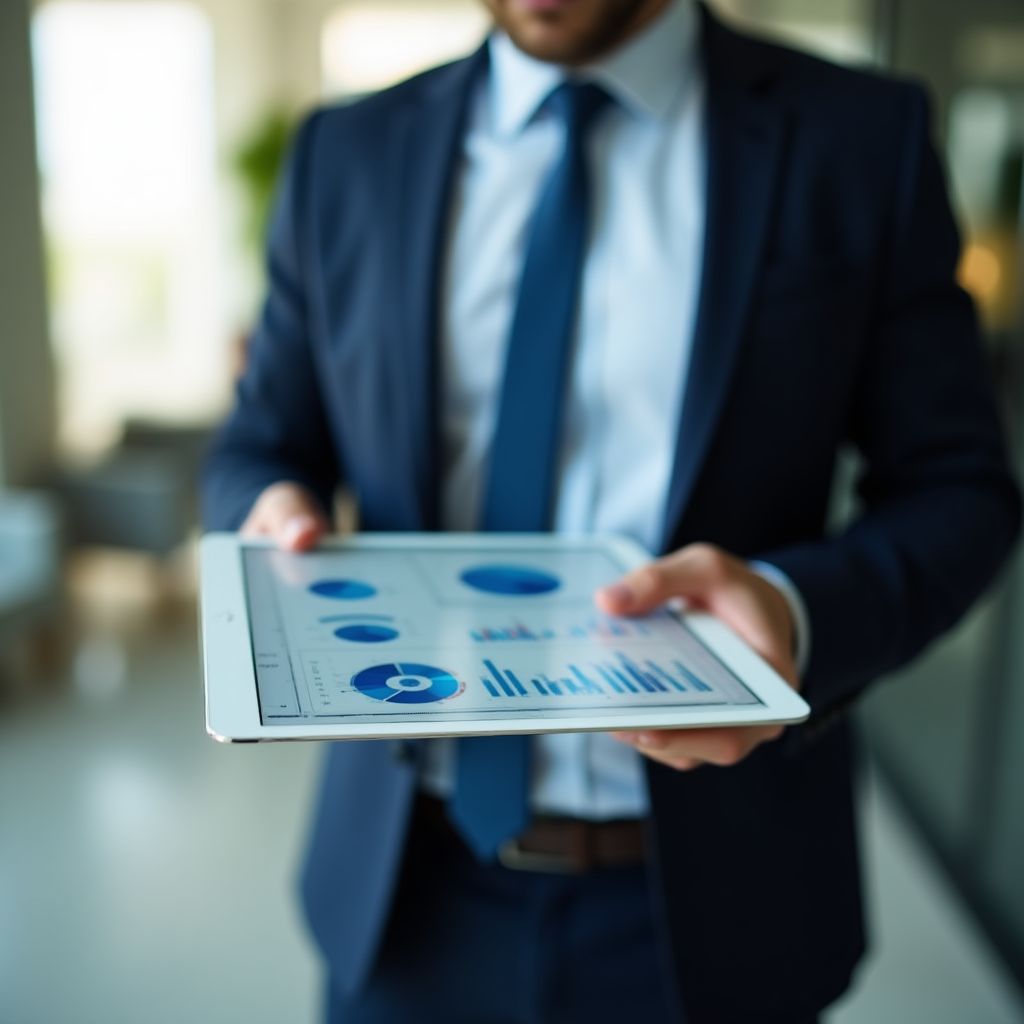 Empresario analizando gráficos financieros